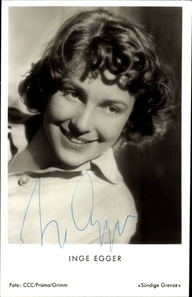 Postcard actress Inge Egger, portrait, autograph