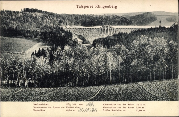 Postcard Klingenberg Sachsen, dam, dimensions