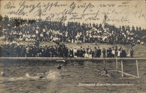 Postcard Deutsches Stadion, water polo game