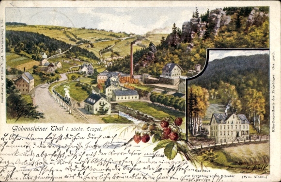 Artist Postcard Falk, G., Globenstein Breitenbrunn in the Ore Mountains, Guesthouse of the Ore Mountains Switzerland
