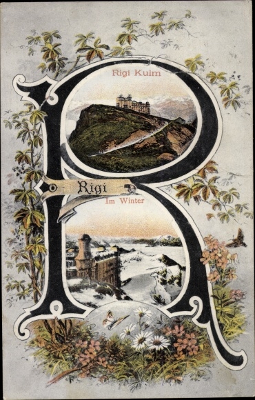 Letter Postcard Rigi Kulm Kanton Schwyz, Rigi Kulm in winter, letter R