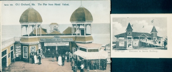 Leporello Postcard Old Orchard Beach Maine USA, Pier, Hotel Velvet, Wood Island Light