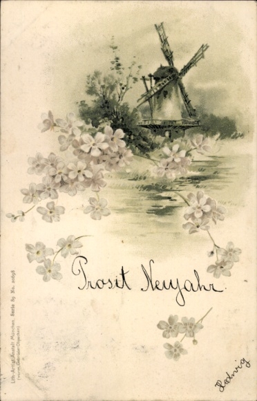 Ak Redwitz an der Rodach Oberfranken, Motiv: Eine Mühle, davor ein Fluss und rosa Blüten.