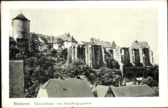 Ak Bautzen in Oberlausitz, Nikolai-ruïne, Schießberg, ruïnes