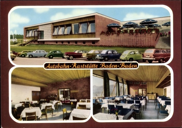 Postcard Baden Baden, motorway rest area, interior view