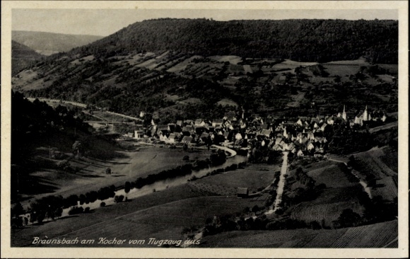 Ak Braunsbach in de regio Hohenlohe, luchtfoto