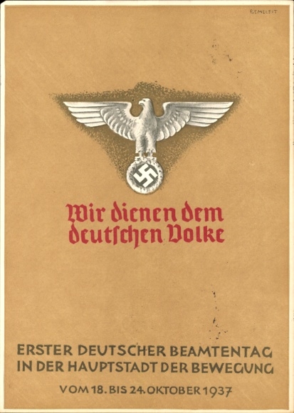 Artist Postcard Semeleit, First German Civil Servants' Day 1937, We serve the German people