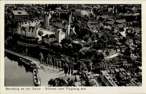 Postcard Bernburg an der Saale, castle, aerial photograph