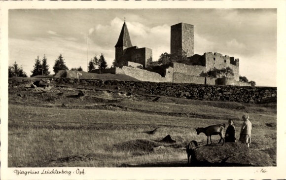 Postcard Leuchtenberg Oberpfalz, castle ruins, children, goats