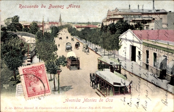 Postcard buenos aires argentina, Avenida Montes de Oca, tram