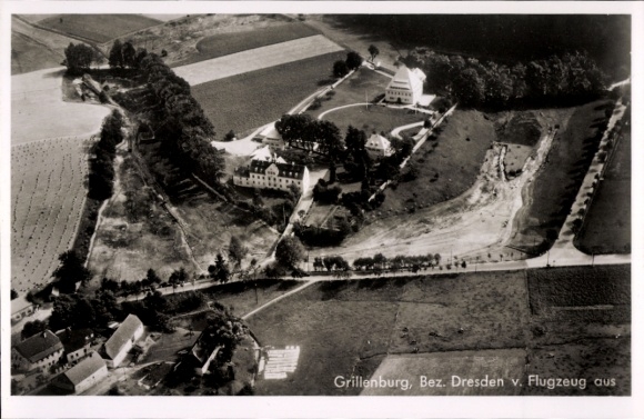 Postcard Grillenburg Tharandt Saxony, aerial photograph
