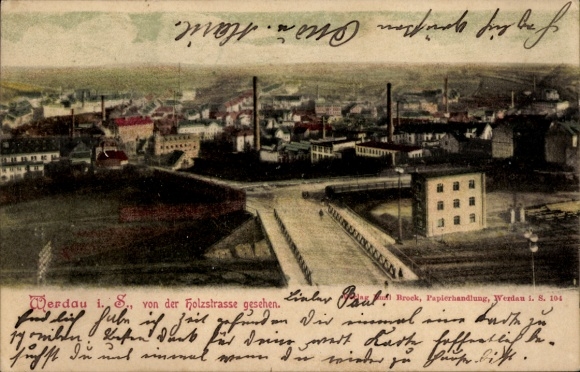 Postcard Werdau in Saxony, city view, Holzstraße, industrial buildings,