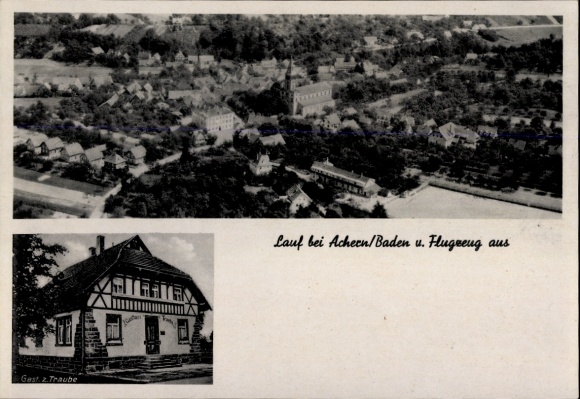 Postcard Lauf in Baden Black Forest, aerial view of Lauf, Gasthaus zur Traube, quiet landscape