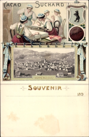 Litho Appenzell Stadt Kanton Innerrhoden, Stickerinnen in Tracht, Cacao Suchard