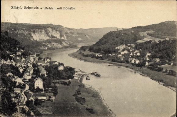 Ak Wehlen an der Elbe Sächsische Schweiz, Sächsische Schweiz,  Blick auf Fluss und Umgebung, a...