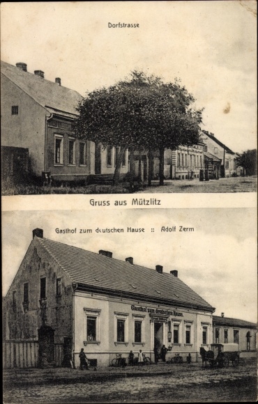 Postcard Mützlitz Nennhausen im Havelland, inn to the German house, village street