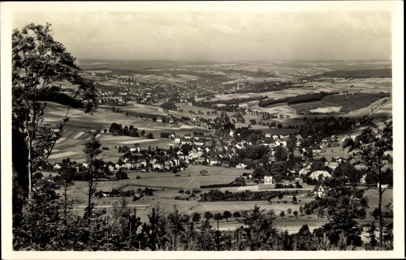 Postcard Erlbach in Vogtland Sachsen, view from Kegelberg on the town, Markneukirchen, Adorf