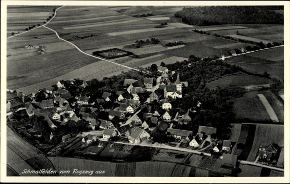 Postcard Schmalfelden Schrozberg in Württemberg, aerial view of fields, houses, rural surroundings