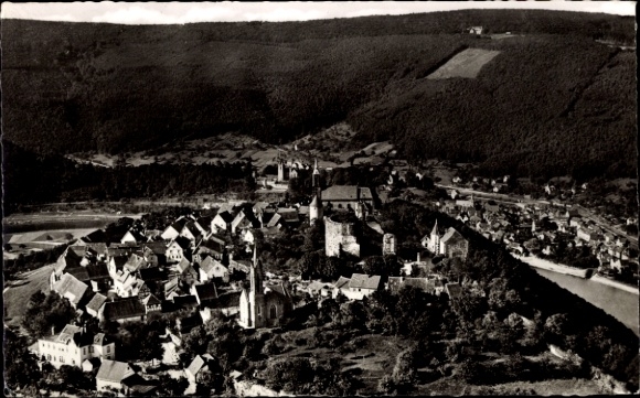 Ak Dilsberg Neckargemünd am Neckar, Luftaufnahme von Dilsberg, Neckar, Häuser, Kirche, Landschaft