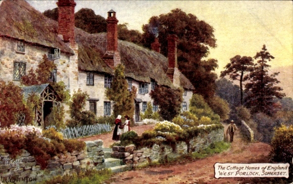 Kunstenaarsansichtkaart Quinton, West Porlock Somerset Engeland, The Cottage Homes of England