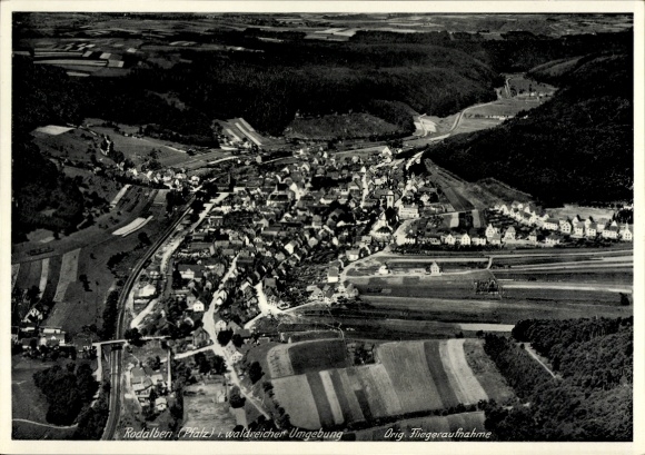 Postcard Rodalben in the Palatinate, aerial photograph