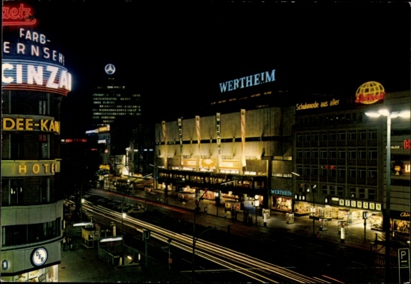 Ak Berlin Charlottenburg, Kurfürstendamm, Leuchtreklame, Wertheim