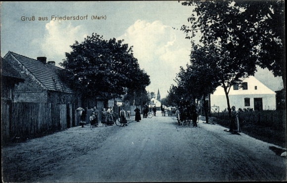 Postcard Friedersdorf in der Mark, street section in town