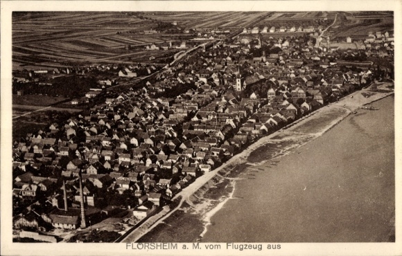 Postcard Flörsheim am Main in Hesse, aerial photograph
