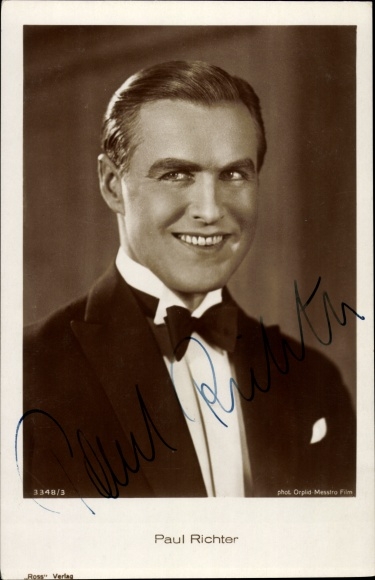 Postcard actor Paul Richter, portrait, bow tie, Ross 3348/3, autograph