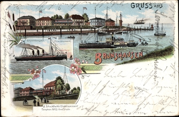 Chromo-Litho Brunshausen Stade in Lower Saxony, express steamer prince Bismarck, establishment