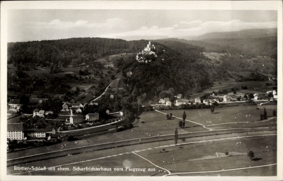 Ak Rötteln Haagen Lörrach in Baden, Röttler Schloss, Scharfrichterhaus, Fliegeraufnahme