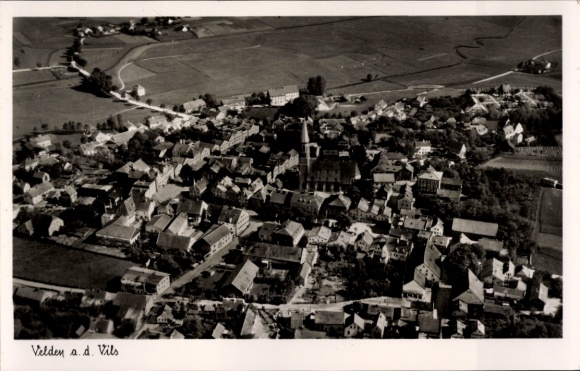 Postcard Velden an der Vils Lower Bavaria, aerial view of Velden, village architecture, church