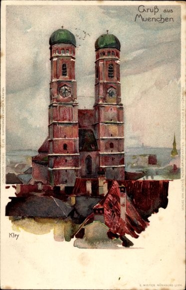 Kunstenaar litho Kley, Heinrich, München Beieren, Frauenkirche