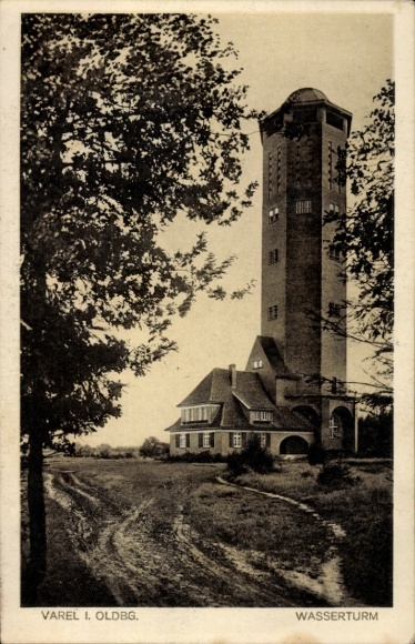 Postcard Varel on the Jade Bay, view of the water tower and surroundings