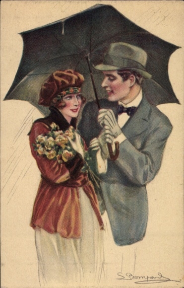 Artist Postcard Bompard, Sergio, Lovers under the umbrella