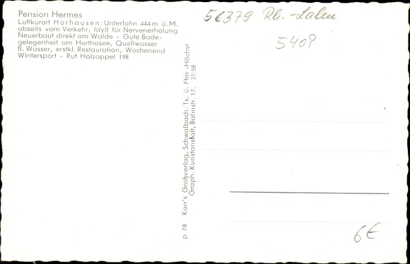 Postcard Horhausen in the Westerwald, terrace of the Pension Hermes