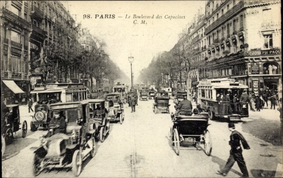 Postcard Paris IX Boulevard de Capucines, Boulevard des Capucines, many cars, street view