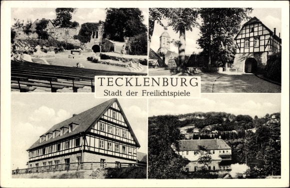 Postcard Tecklenburg in Westphalia, half-timbered house, open-air stage