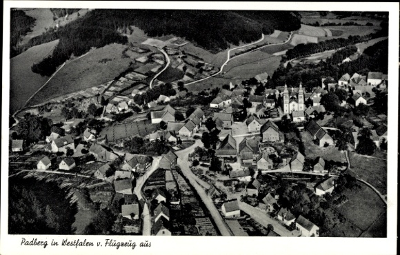 Postcard Padberg Marsberg in the Sauerland, aerial photograph