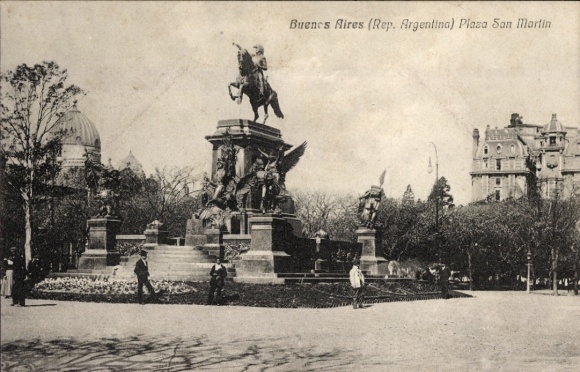 Postcard Buenos Aires Argentina, Plaza San Martin, monument