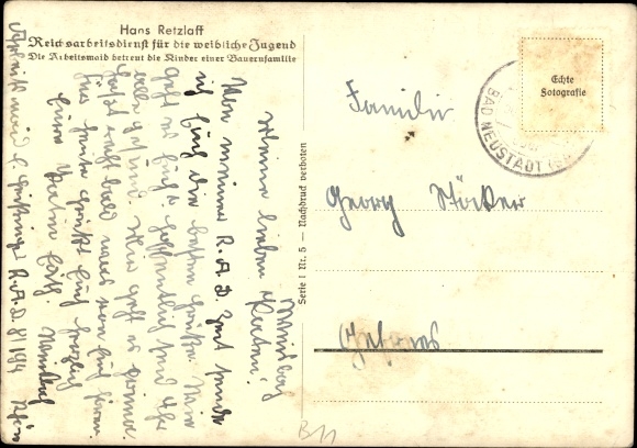 Postcard Hans Retzlaff, Reich Labor Service for female youth, work maid, farmer&#39;s family