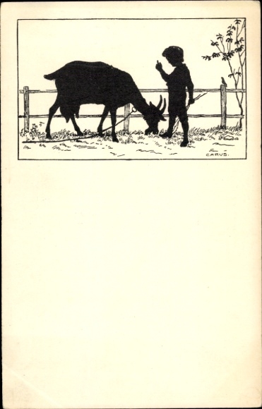Paper cutting artist Postcard Carus, child with goat