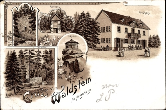 Chromo-Litho Zell im Fichtelgebirge, Greater Waldstein, forester&#39;s house, Bärenfang, bowl