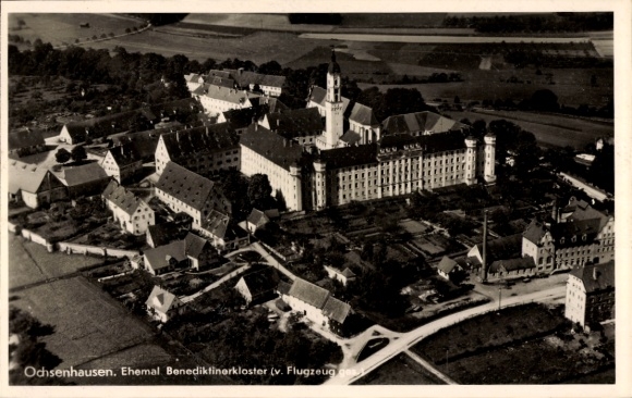 Postcard Ochsenhausen in Württemberg, aerial photograph, monastery