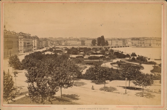 Cabinet photo Geneva city, English Garden, Promenade du Lac on the left bank of Lake Geneva