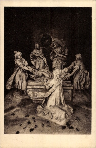 Postcard XIV. Station, Jesus' body is laid in the grave