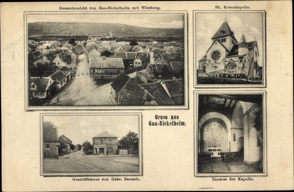 KP Gau Bickelheim w Rheinhessen, Kaplica Świętego Krzyża, budynek handlowy, widok ogólny z Wiesbergiem