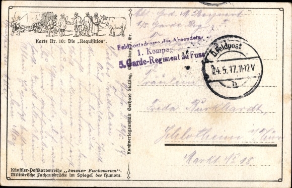 Artist Postcard The Requisition, soldiers with women in front of the tavern, kiss, always professional, I. WK