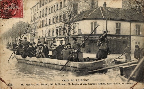 Ak Ivry Val-de-Marne, Hochwasser 1910, Fallieres, Briand, Millerand, Lepine, Coutant