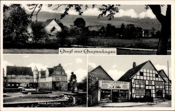 Postcard Grupenhagen Aerzen in the Weserbergland, Schwübber Castle, Fr. Lücke commercial building